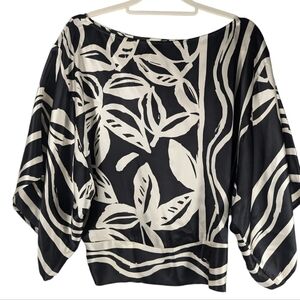 Vintage Cache Silk Glam Bat Wing Sleeve Whimsical Smocked Top Chic Blouse Size S